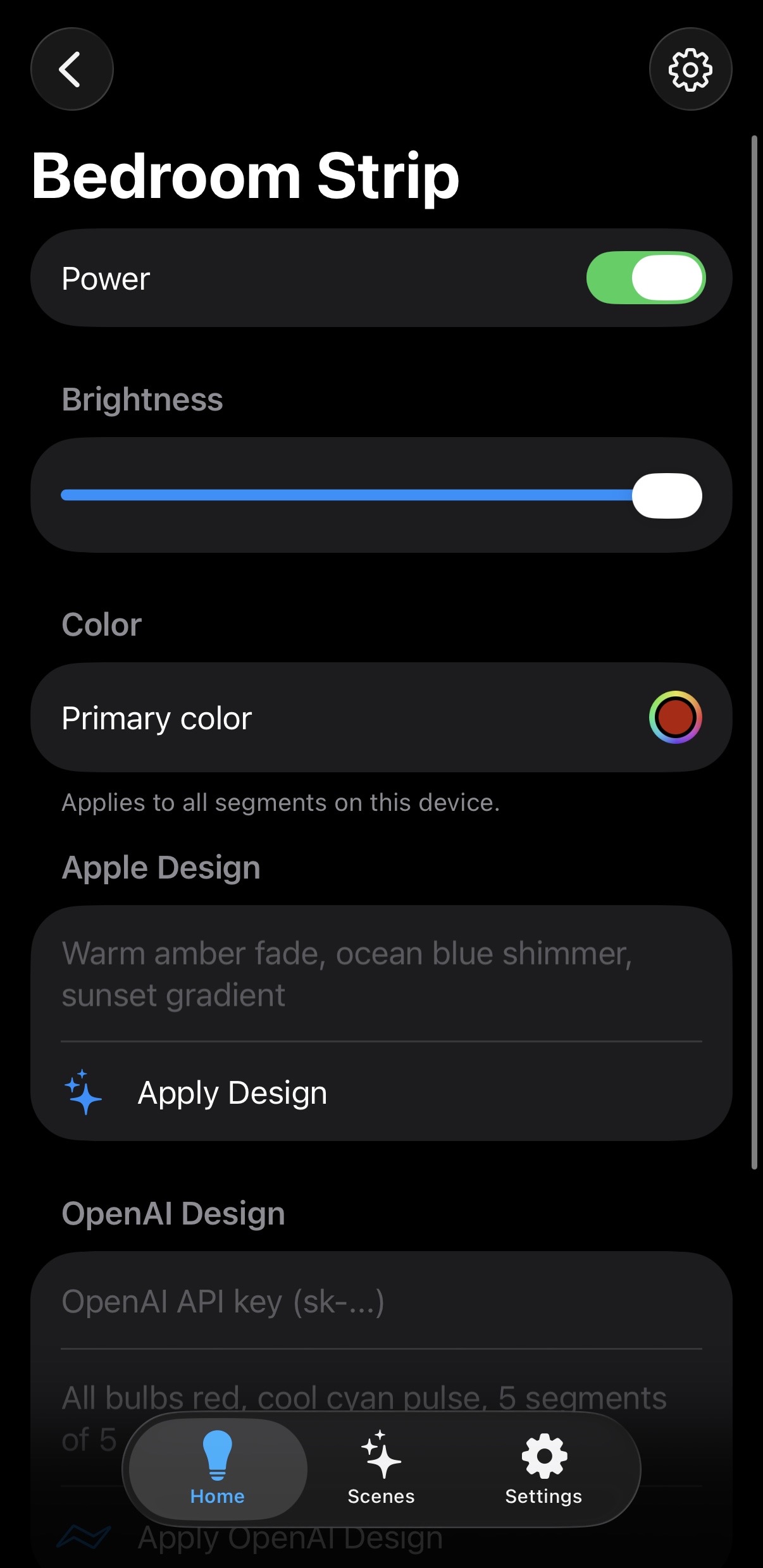 WLED - AI SmartDesign Bedroom Strip control screen